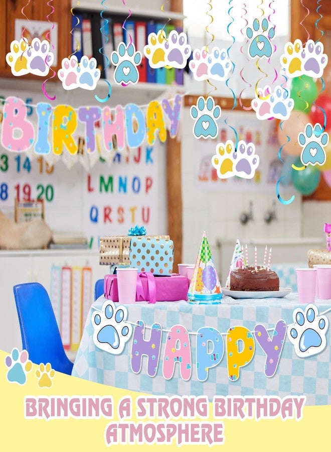Moinchore Blue Dog Happy Birthday Banner with Daisy Paws Hanging Swirls Blue Dog Happy Birthday Party Supplies Daisy Puppy Themed Party Decorations for Kid Boy and Girl - Image 5